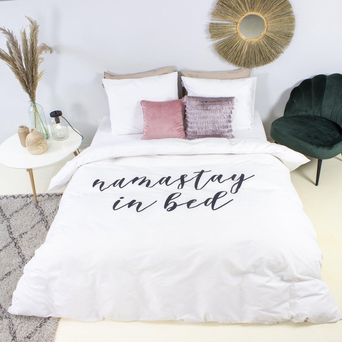 Lenjerie de pat Sleeptime, 1x husa pilota 200x200/220, 2x fete de perna 60x70, Microfibra, Hipoalergenica, model Essentials Namastay Alba, culoare Alb