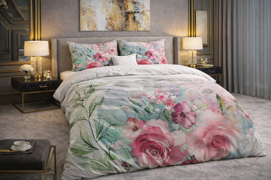 Lenjerie de pat Sleeptime, 1x husa pilota 200x200/220, 2x fete de perna 60x70, Microfibra 100%, Hipoalergenica, 90 GSM, model Essentials, imprimeu Print Digital, culoare Multicolor