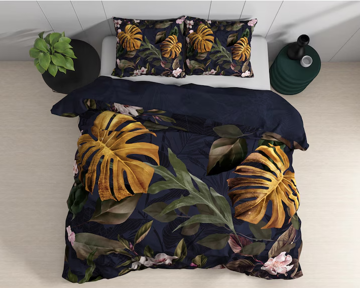 Lenjerie de pat Dreamhouse, 1x husa pilota 140x200/220, 1x fete de perna 60x70, Bumbac 100%, Hipoalergenica, 144T, model Nature Dark Green, imprimeu Print Digital, culoare Multicolor