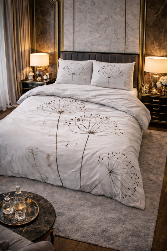 Lenjerie de pat Sleeptime, 1x husa pilota 200x200/200, 2x fete de perna 60x70, Microfibra 100%, Hipoalergenica, 90 GSM, model Essentials Light Spring White, imprimeu Print Digital, culoare Alb