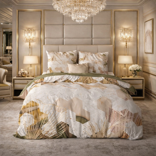 Lenjerie de pat Sleeptime, 1x husa pilota 200x200/220, 2x fete de perna 60x70, Microfibra, Hipoalergenica, 90 GSM, model Zaza White, imprimeu Digital, culoare Alb