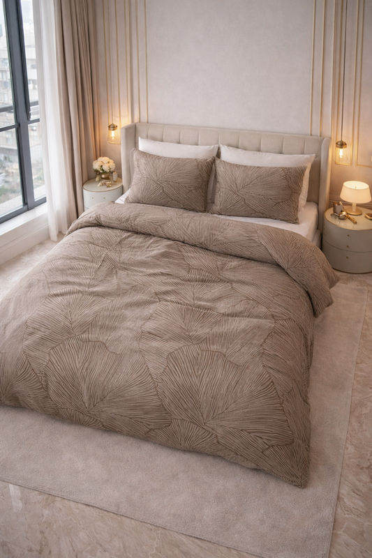 Lenjerie de pat Sleeptime, 1x husa pilota 140x200/220, 1x fete de perna 60x70, Bumbac 100%, Hipoalergenica, 128T, model Pure Amber Beige/Brown, culoare Maro