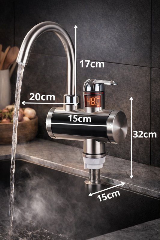 Robinet Electric Instant Apa Calda, 3000W, pana la 60°C, Display LED, 110-220V, 0.04-0.5 MPa, culoare Argintiu