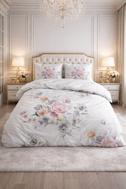 Lenjerie de pat Sleeptime, 1x husa pilota 200x200/220, 2x fete de perna 60x70, Microfibra 100%, Hipoalergenica, model Isabeau White, culoare Alb