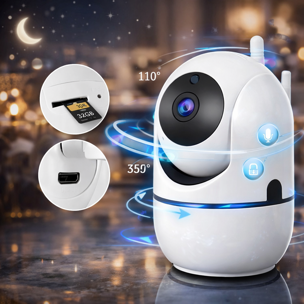 Baby monitor Wifi 2 in 1 Multi View Nighit Vision, Aplicatie Telefon, HD Rotativa 355°, Monitorizare Video / Audio Bebelusi, Vedere Nocturna Color, Senzor si Alarma Miscare, Sunet Bidirectional