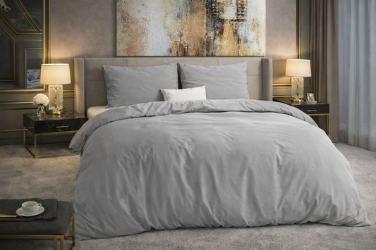 Lenjerie de pat Premium Dreamhouse, 1x husa pilota 200x200/220, 2x fete de perna 60x70, Bumbac Flannel 100%, Hipoalergenica, 160 GSM, model Flannel Mendez Gray, culoare Gri