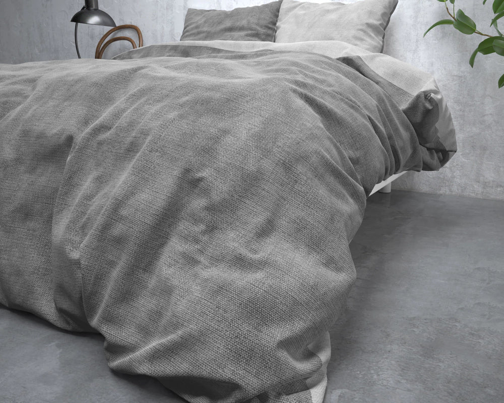 Lenjerie de pat, Sleeptime Washed Bumbac Gray 140 x 220 cm, Flannel 80% Bumbac + 20% Poliester, 1 Fata de Perna, 150 GSM