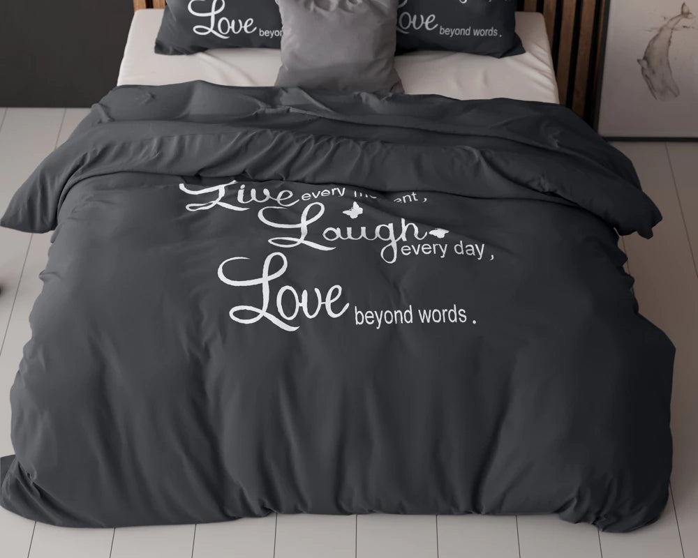 Lenjerie de pat, Sleeptime Essentials Live Laugh and Love, 200x220cm, 2 fete de pernă, microfibra