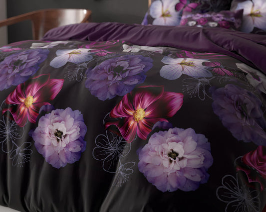 Lenjerie de pat Sleeptime Elegance, Magic Flower Purple 200 x 220 cm, Bumbac 80% + Poliester 20%, 2 Fete de Perna, Anti-alergic
