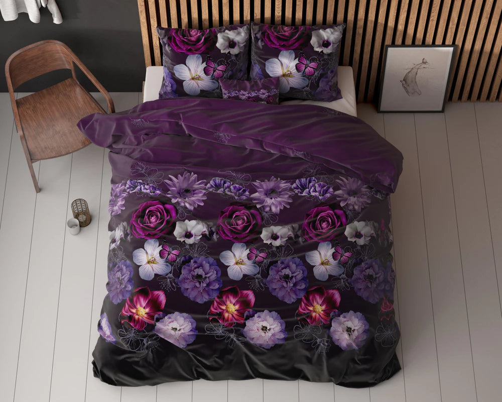 Lenjerie de pat Sleeptime Elegance, Magic Flower Purple 200 x 220 cm, Bumbac 80% + Poliester 20%, 2 Fete de Perna, Anti-alergic