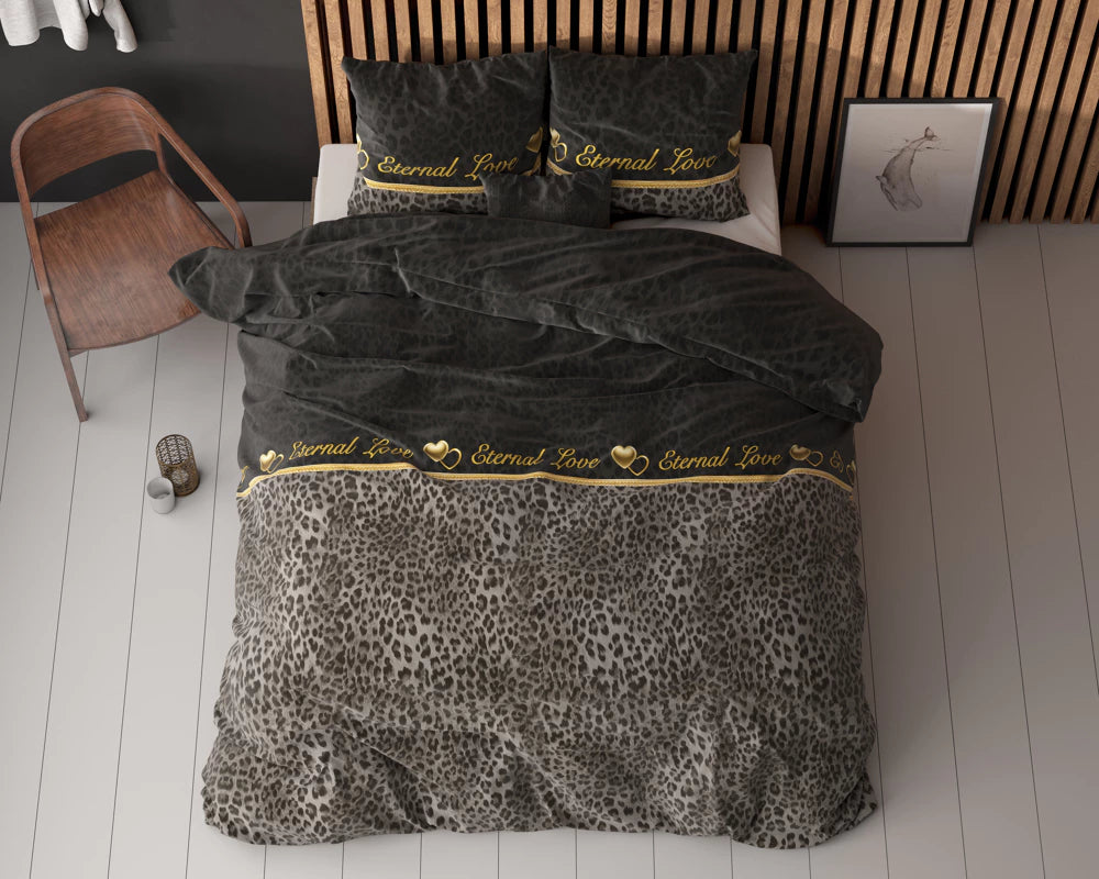Lenjerie de pat, Sleeptime Elegance Eternal Love Black 140x220, bumbac 80% + poliester 20%, 1 fata perna, dublu fata, antialergic