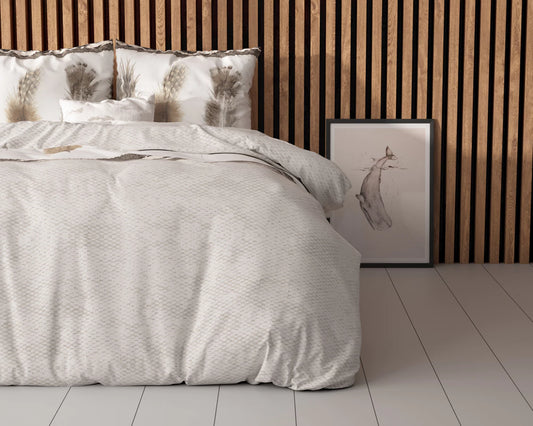 Lenjerie de pat, Sleeptime Elegance Feathers Gray 200 x 220 cm, 80% Bumbac + 20% Poliester, 2 Fete de Perna, Anti-alergic