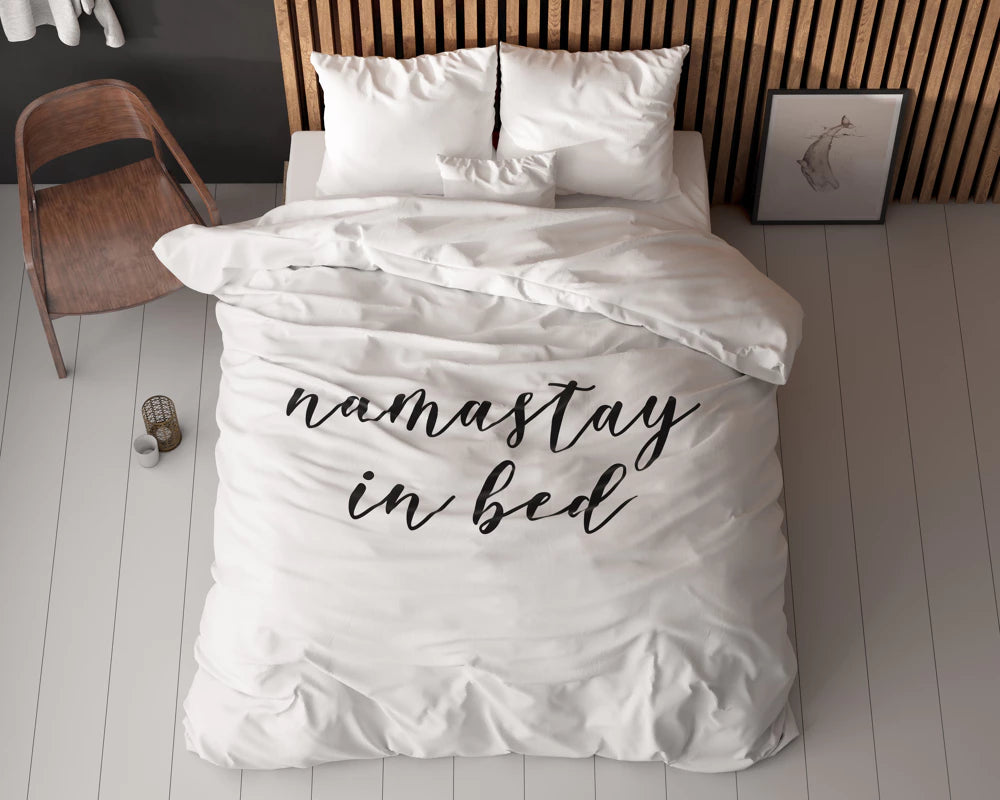 Lenjerie de pat, Sleeptime Essentials Namastay Alba 140 x 200/220 cm, 100% Microfibra, 1 Fata de Perna, Anti-alergic