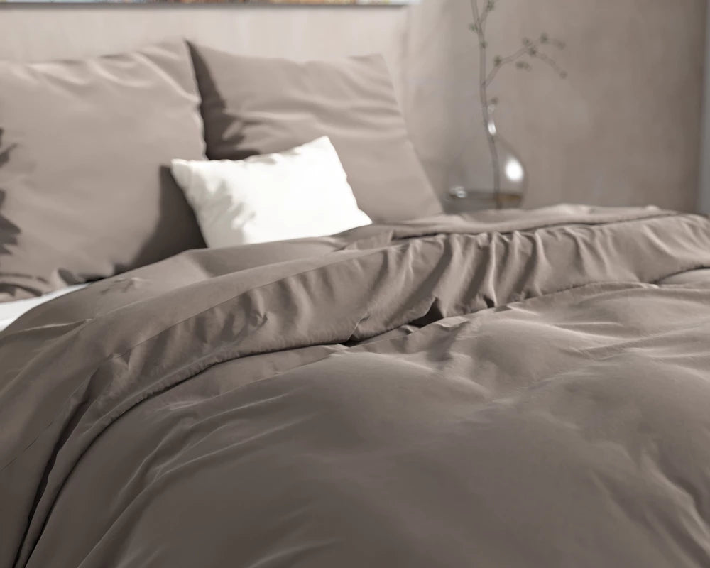 Lenjerie de pat premium, Dreamhouse Flannel Mendez Taupe 200 x 200/220 cm, 100% Bumbac Flannel, 2 Fete de Perna, 160 GSM