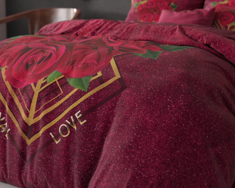 Lenjerie de pat, Sleeptime Essentials Eternal Love Red 140 x 200/220 cm, 100% Microfibra, 1 Fata de Perna, Anti-alergic