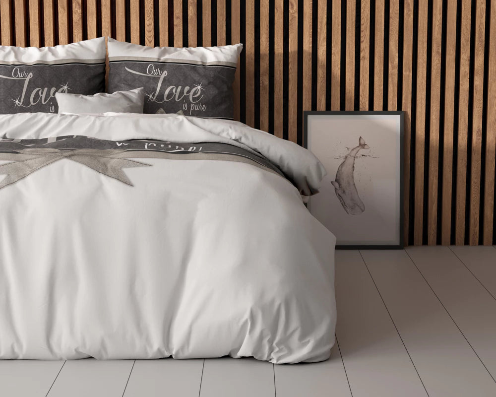 Set Lenjerie de pat, Sleeptime Essentials Pure Love White 200x200/220, 2 fete perna, 100% Microfibra, antialergic