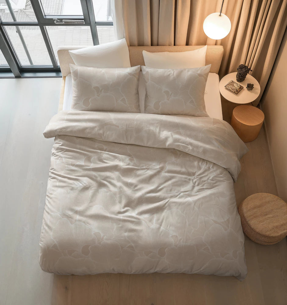 Set Lenjerie, Sleeptime Pure Ginkgo Whisper Sand/Gray 140x200/220, 100% bumbac, 1 fata perna, T128, antialergic