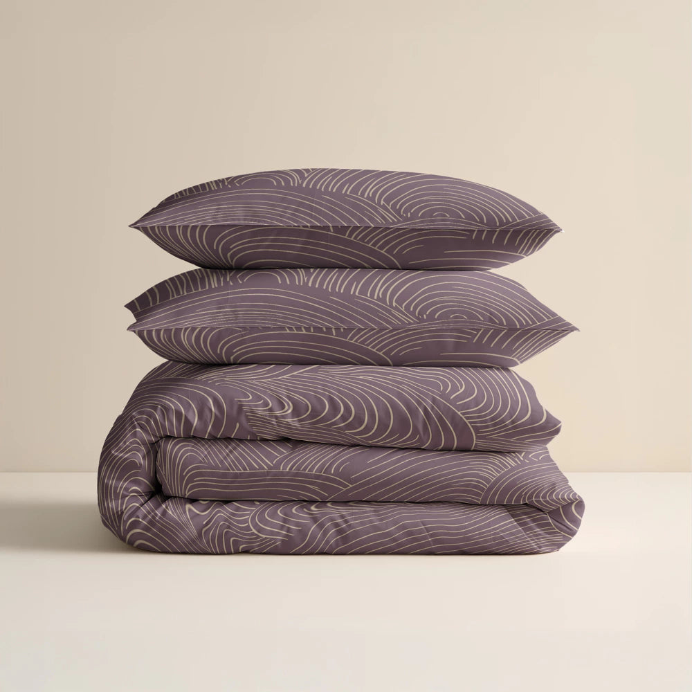 Lenjerie de pat Premium Sleeptime, 1x husa pilota 200x200/220, 2x fete de perna 60x70, Bumbac 100%, Hipoalergenica, 128T, model Pure Dreamscape Purple, imprimeu Print Digital, culoare Mov