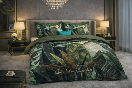 Lenjerie de pat Sleeptime, 1x husa pilota 200x200/220, 2x fete de perna 60x70, Microfibra 100%, Hipoalergenica, 90 GSM, model Botanic Garden Green, imprimeu Print Digital, culoare Verde