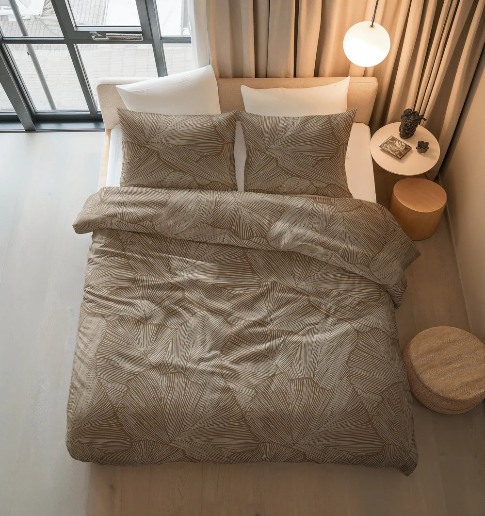 Lenjerie de pat Sleeptime, 1x husa pilota 140x200/220, 1x fete de perna 60x70, Bumbac 100%, Hipoalergenica, 128T, model Pure Amber Beige/Brown, culoare Maro