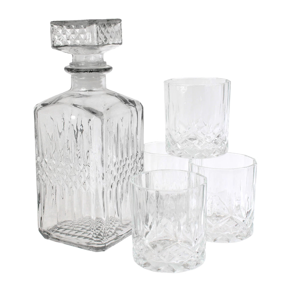Set sticla Whisky cu decantor 940 ml si 4 pahare 200 ml, stil modern