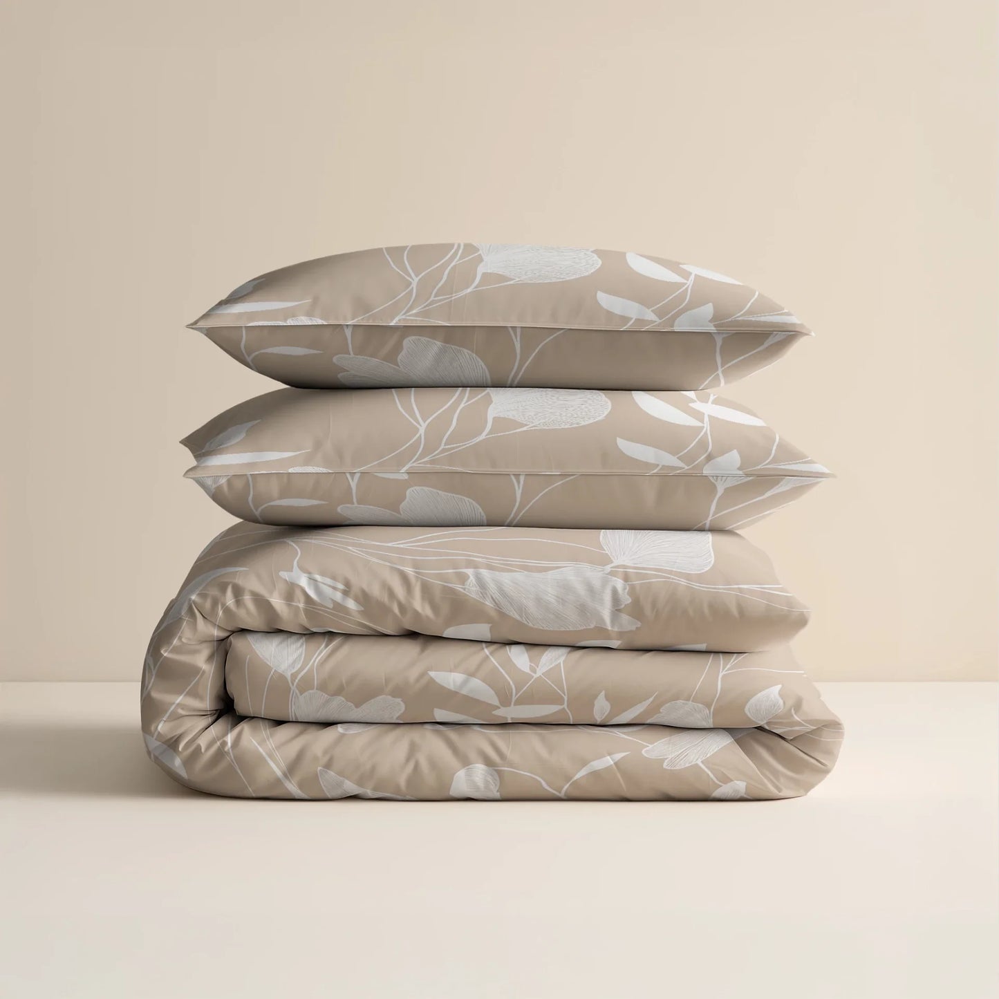 Lenjerie de pat Sleeptime, 1x husa pilota 140x200/220, 1x fete de perna 60x70, Bumbac 100%, Hipoalergenica, 128T, model Spring Sand Beige, culoare Maro