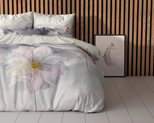 Lenjerie pat, Sleeptime Annique Grey, Microfibra 100%, 200x220 cm, Digital Print, 2 Fete Perna 60x70 cm, Anti Alergic