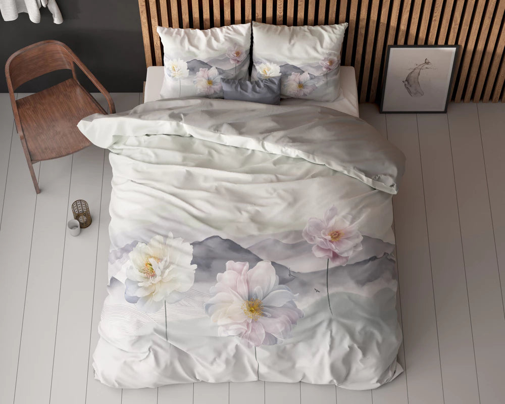 Lenjerie pat, Sleeptime Annique Grey, Microfibra 100%, 200x220 cm, Digital Print, 2 Fete Perna 60x70 cm, Anti Alergic