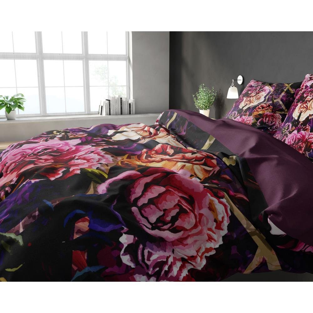 Lenjerie de pat Sleeptime, 1x husa pilota 200x200/220, 2x fete de perna 60x70, Microfibra 100%, Hipoalergenica, 90 GSM, model Marise Purple, imprimeu Digital, culoare Mov