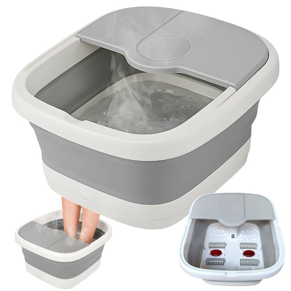 Vas de masaj pentru picioare pliabil cu incalzire, bule si role de masaj, 15L, 500W, Culoare Roz