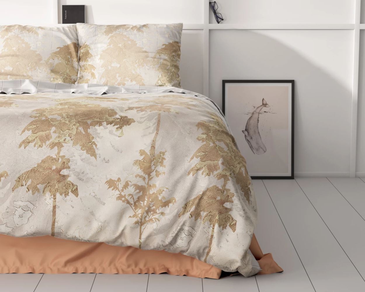 Set Lenjerie, Sleeptime Treasture Three Gold, Microfibra 100%, 140x200/220 cm, 1 Fata Perna 60x70 cm, Imprimeu Digital, Anti Alergic