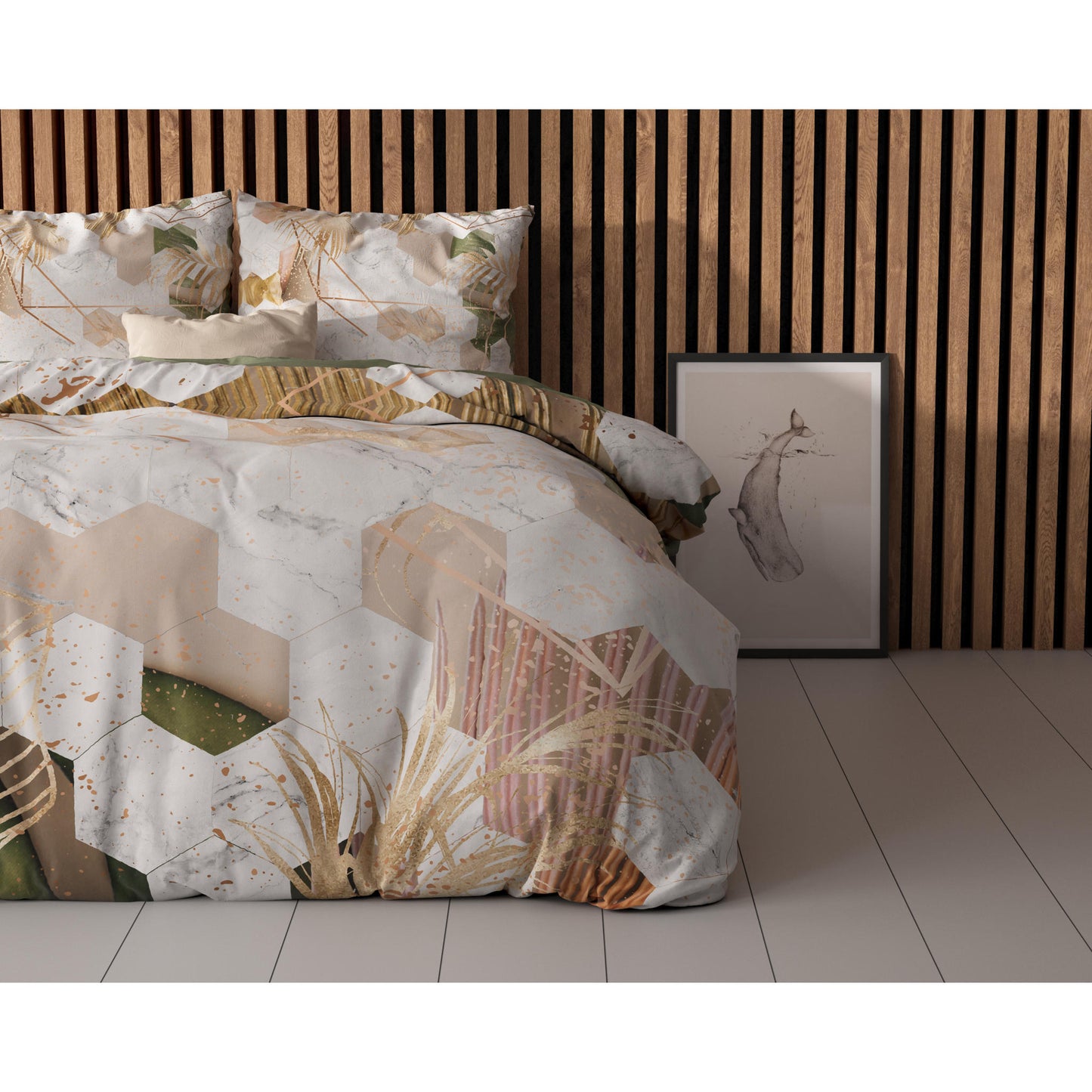 Lenjerie de pat Sleeptime, 1x husa pilota 200x200/220, 2x fete de perna 60x70, Microfibra, Hipoalergenica, 90 GSM, model Zaza White, imprimeu Digital, culoare Alb