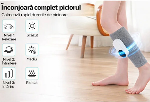 Aparat Masaj Reglabil Picioare & Gambe, 6 Tipuri de Masaj, Compresie și Căldură