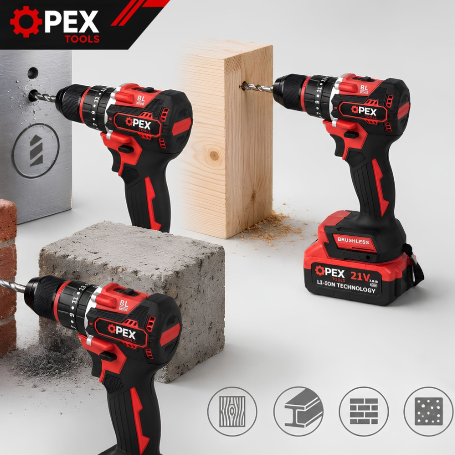 Trusa Scule 4 Piese 21V 5Ah, Rotopercutor, Bormasina, Autofiletanta Impact si Flex