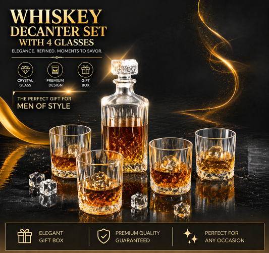 Set pahare si decantor whisky COOK CONCEPT, 4x200 ml + 940 ml, sticla eleganta moderna