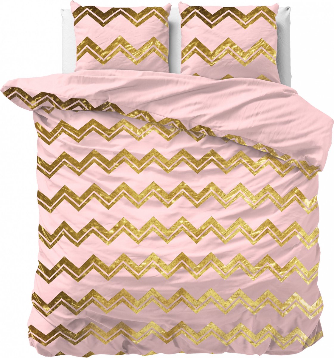 Lenjerie de pat, Sleeptime Glamour Wave Pink 140/220 cm, 100% Microfibra, Folio Print, 1 Fata de Perna, Anti-alergic