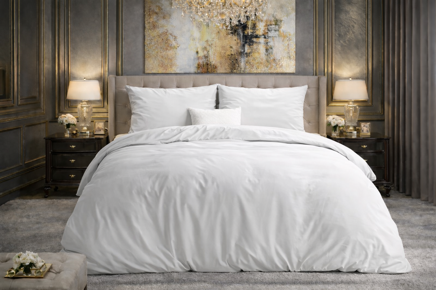 Lenjerie de pat Premium Dreamhouse, 1x husa pilota 200x200/220, 2x fete de perna 60x70, Bumbac Flannel 100%, Hipoalergenica, 160 GSM, model Flannel Mendez Alb, culoare Alb