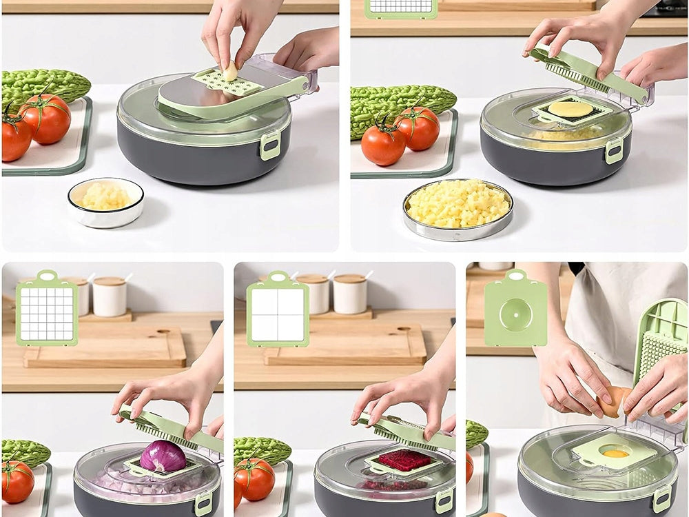 Vegetable & Fruit Slicer 9în1 – Răzătoare Multifuncțională cu 8 Lame și Separator Gălbenuș
