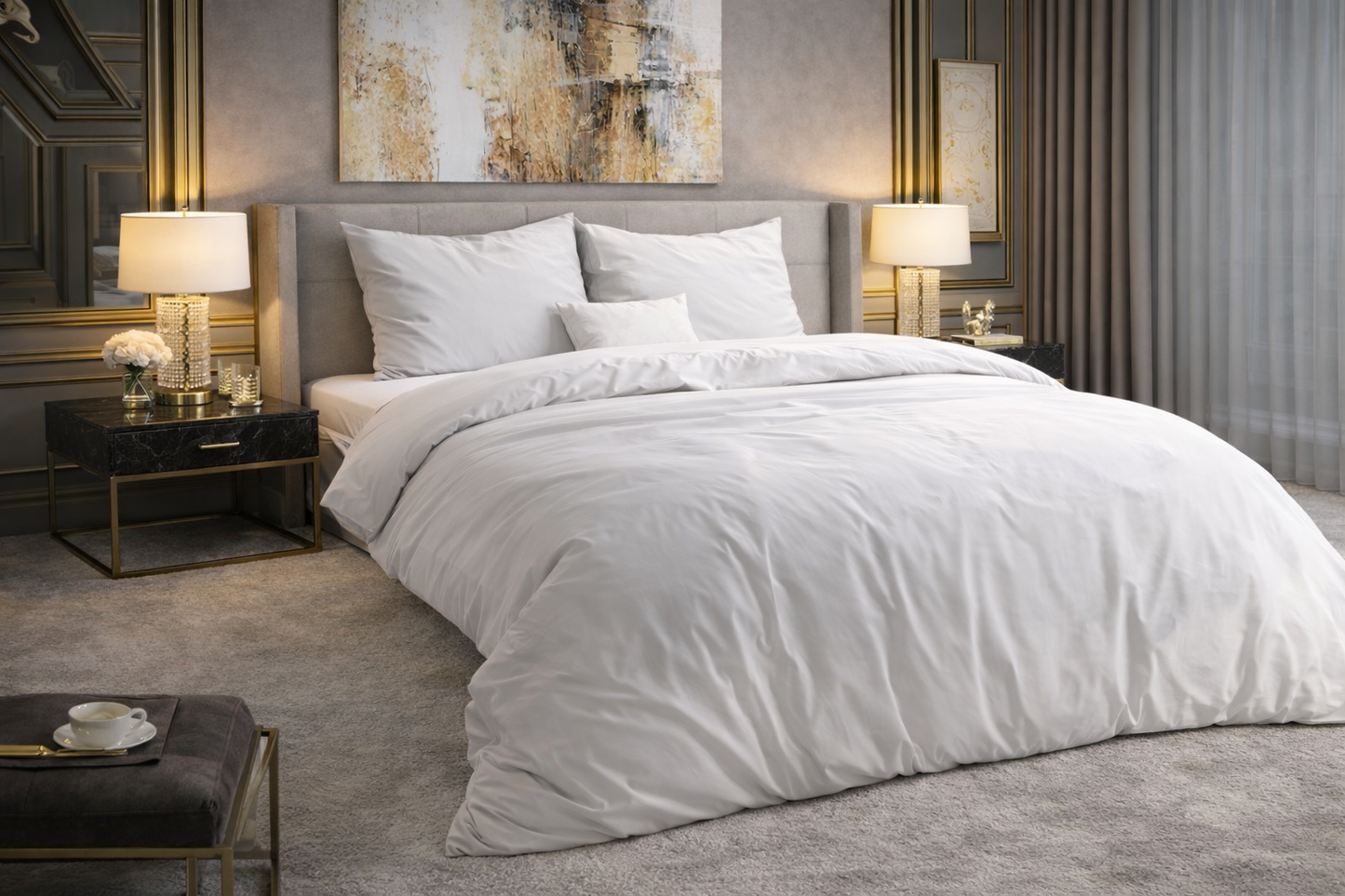 Lenjerie de pat Premium Dreamhouse, 1x husa pilota 200x200/220, 2x fete de perna 60x70, Bumbac Flannel 100%, Hipoalergenica, 160 GSM, model Flannel Mendez Alb, culoare Alb