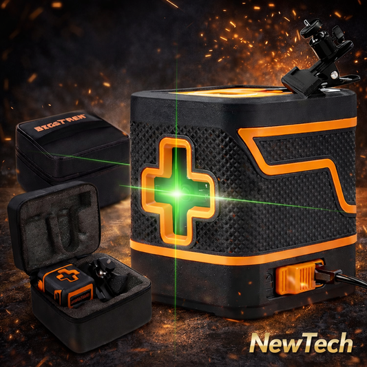 Nivela laser, NewTech, 360° grade cu 2 linii in cruce, 25m, IP54, precizie ± 0.5 mm/m, ± 3° domeniu de autonivelare, lungime unda laser 510 – 530nm, 15x14x10 cm, Negru/Galben