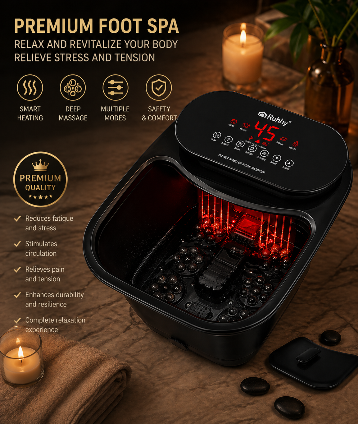 Ruhhy aparat hidromasaj picioare pliabil 550W incalzire role electrice negru