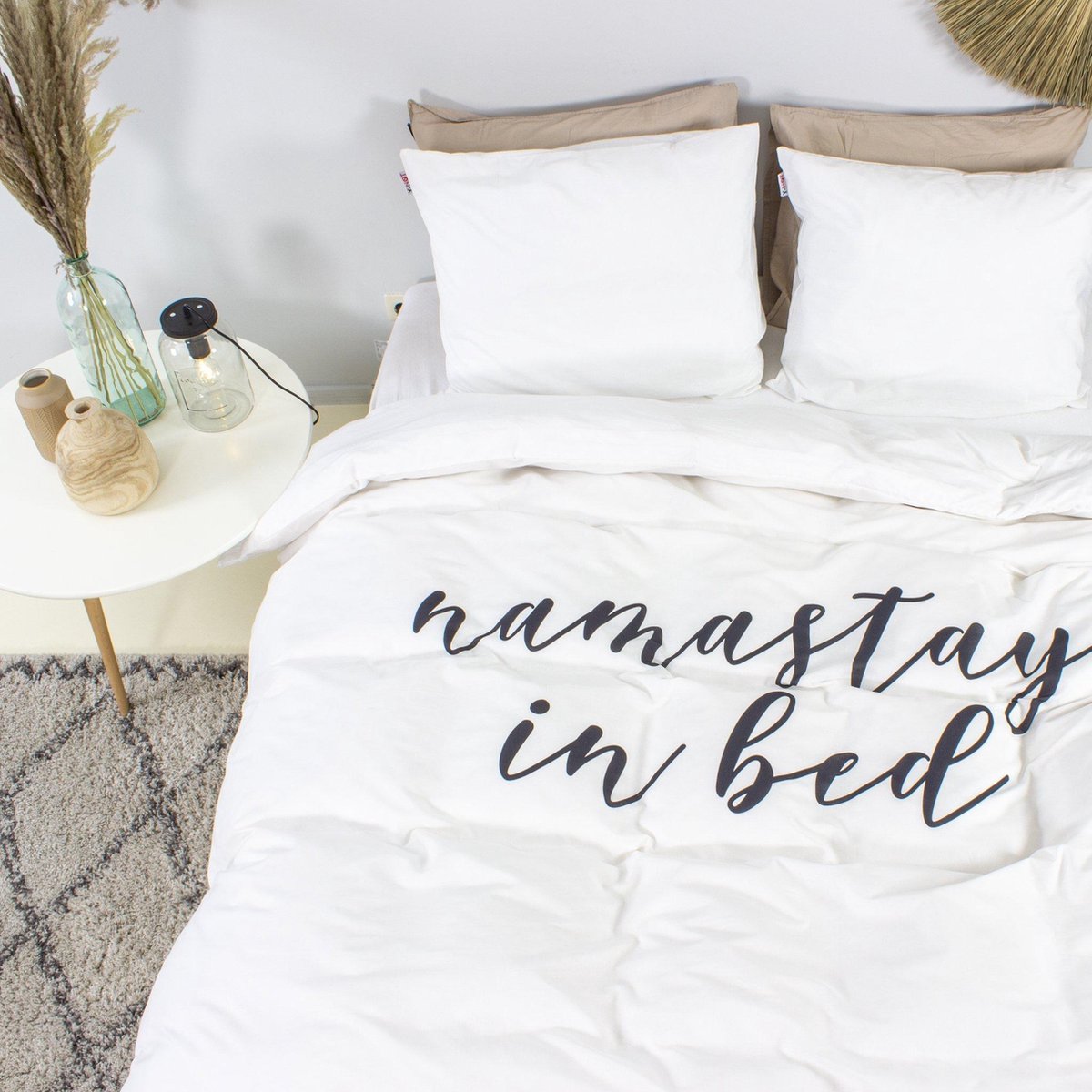 Lenjerie de pat, Sleeptime Essentials Namastay Alba 140 x 200/220 cm, 100% Microfibra, 1 Fata de Perna, Anti-alergic