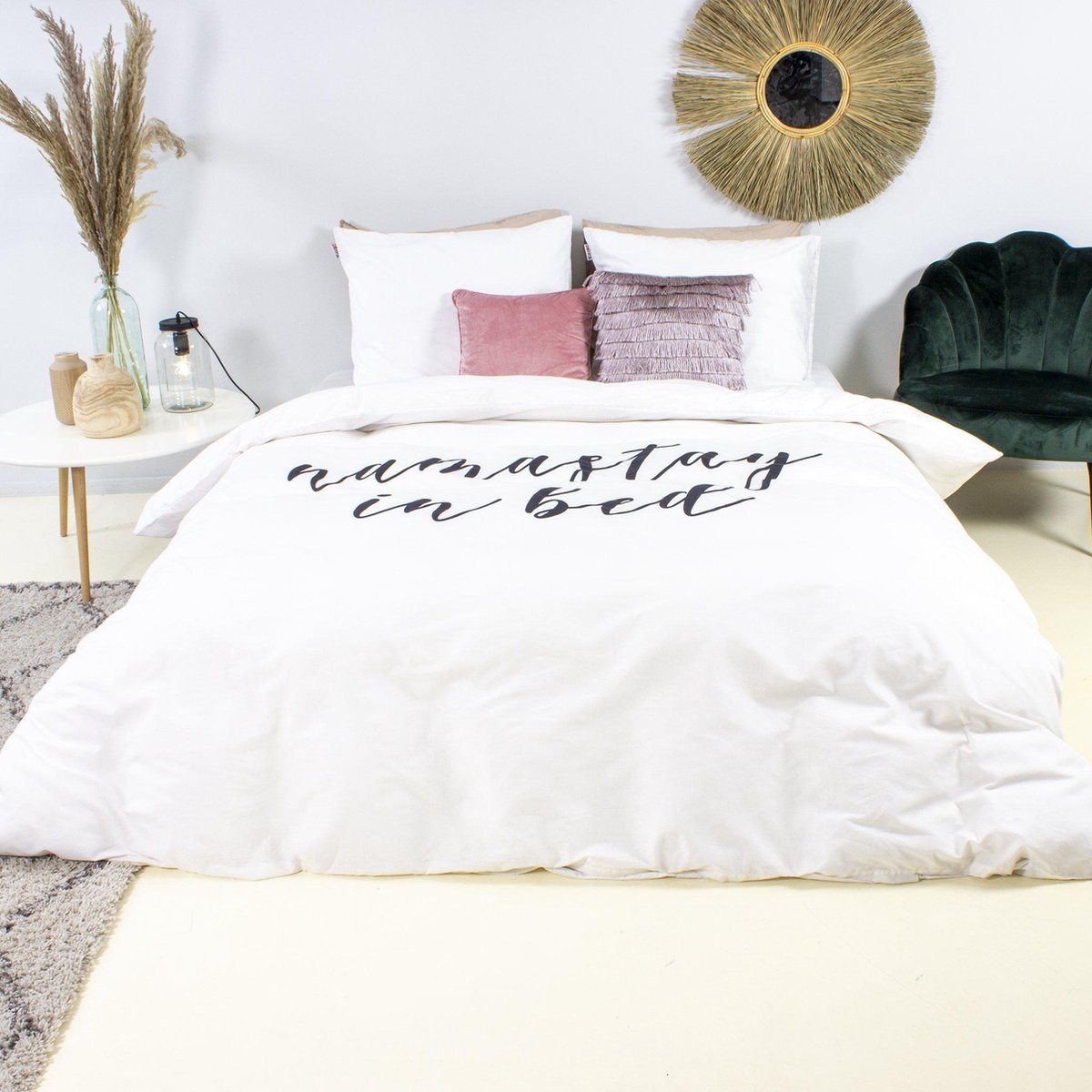 Lenjerie de pat, Sleeptime Essentials Namastay Alba 140 x 200/220 cm, 100% Microfibra, 1 Fata de Perna, Anti-alergic