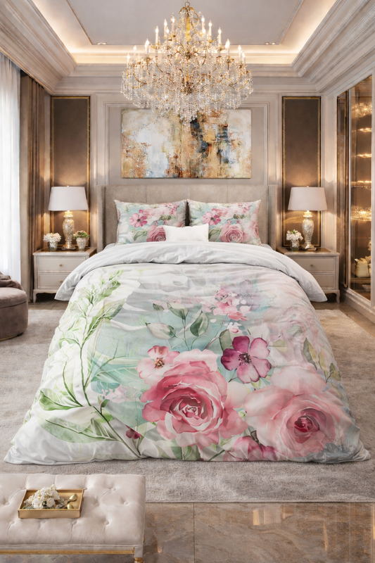 Lenjerie de pat Sleeptime, 1x husa pilota 200x200/220, 2x fete de perna 60x70, Microfibra 100%, Hipoalergenica, 90 GSM, model Essentials, imprimeu Print Digital, culoare Multicolor