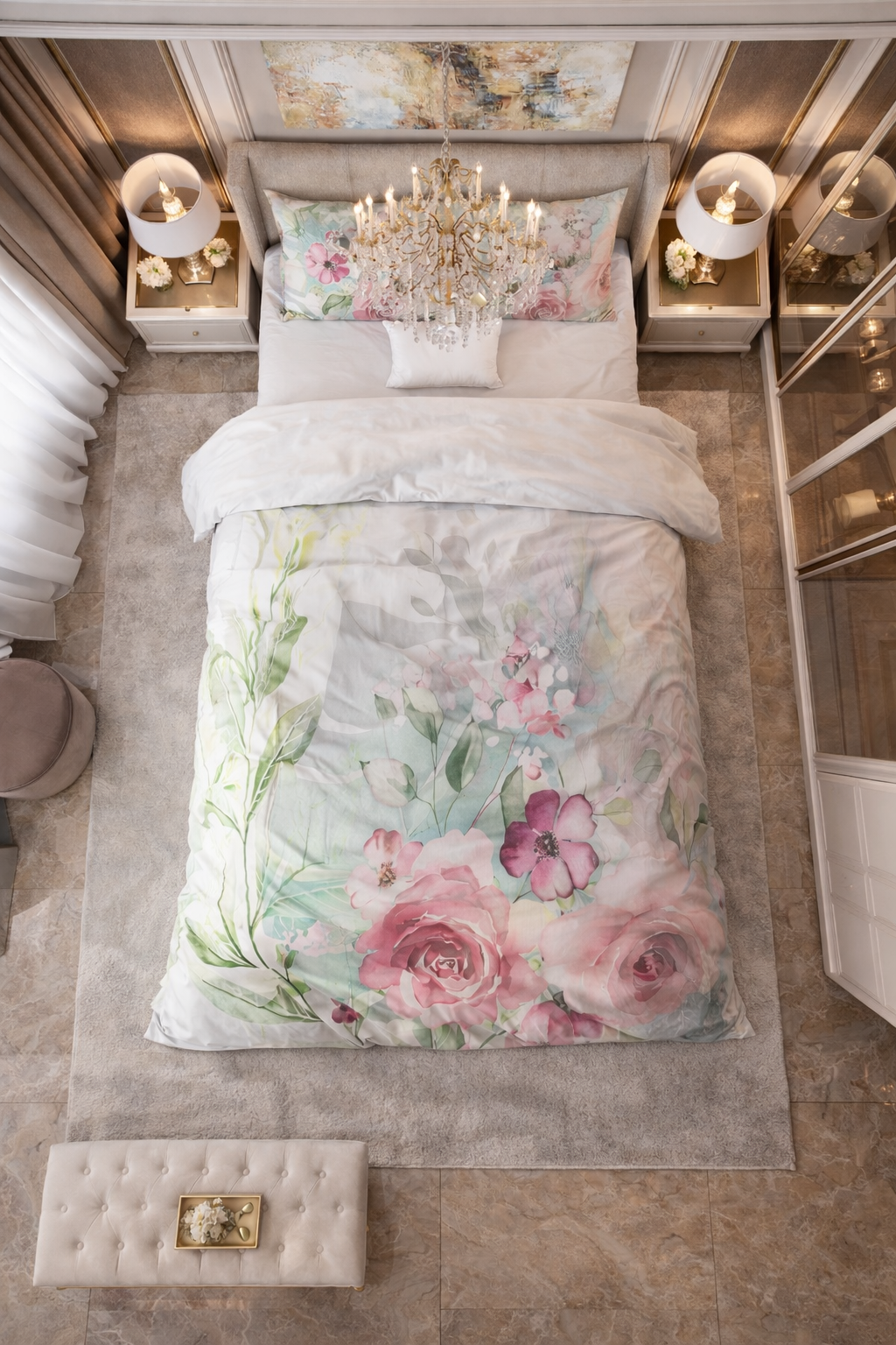 Lenjerie de pat Sleeptime, 1x husa pilota 200x200/220, 2x fete de perna 60x70, Microfibra 100%, Hipoalergenica, 90 GSM, model Essentials, imprimeu Print Digital, culoare Multicolor