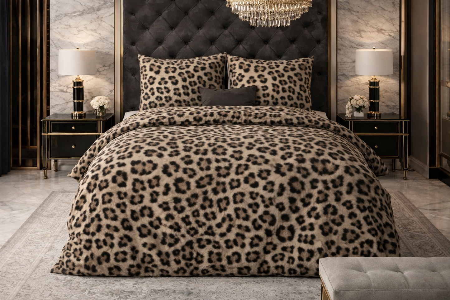 Lenjerie de pat Sleeptime, 1x husa pilota 140x200/220, 1x fete de perna 60x70, Microfibra 100%, Hipoalergenica, 90 GSM, model Classy Deep Panther Brown, imprimeu Print Digital, culoare Maro