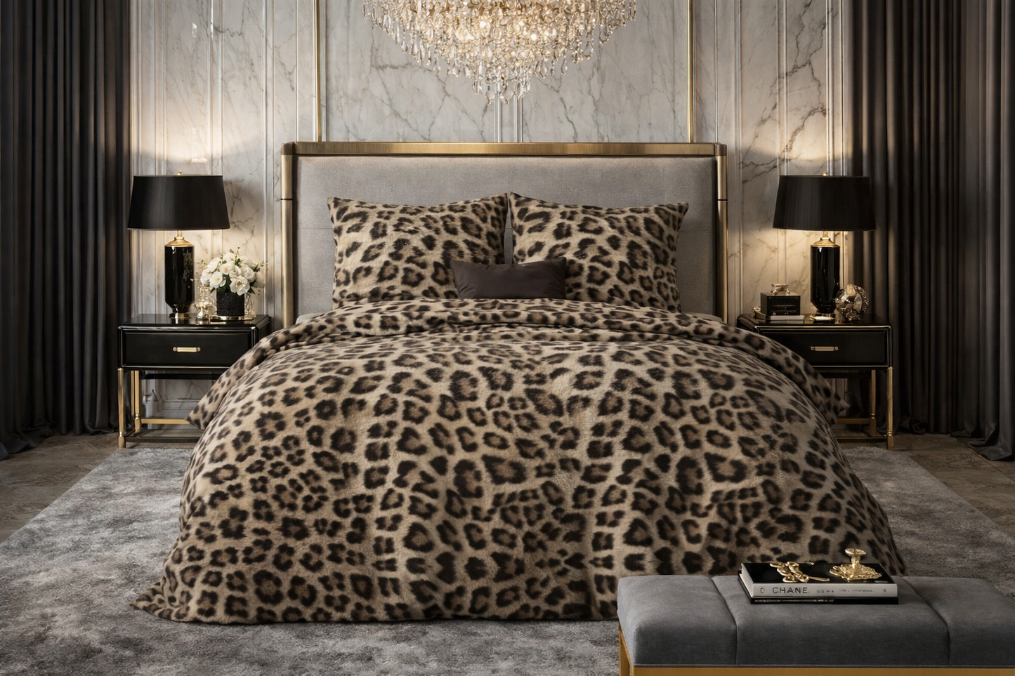 Lenjerie de pat Sleeptime, 1x husa pilota 140x200/220, 1x fete de perna 60x70, Microfibra 100%, Hipoalergenica, 90 GSM, model Classy Deep Panther Brown, imprimeu Print Digital, culoare Maro