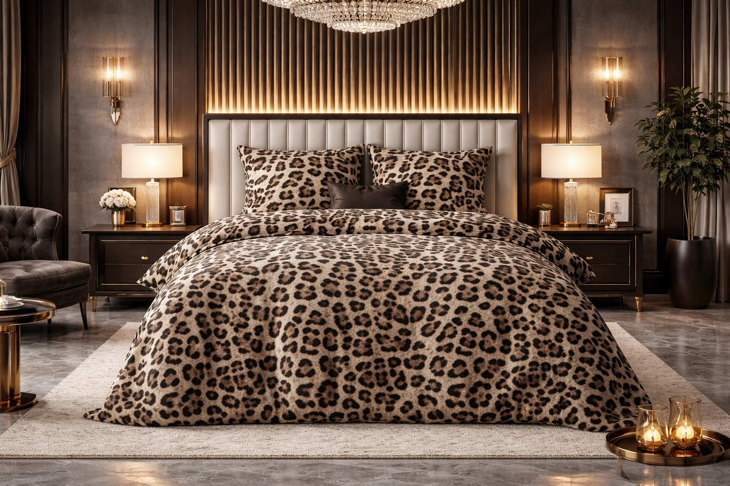 Lenjerie de pat Sleeptime, 1x husa pilota 140x200/220, 1x fete de perna 60x70, Microfibra 100%, Hipoalergenica, 90 GSM, model Classy Deep Panther Brown, imprimeu Print Digital, culoare Maro