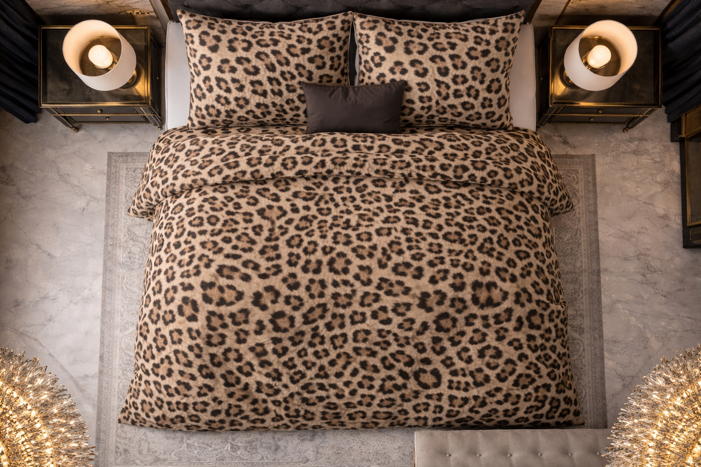 Lenjerie de pat Sleeptime, 1x husa pilota 140x200/220, 1x fete de perna 60x70, Microfibra 100%, Hipoalergenica, 90 GSM, model Classy Deep Panther Brown, imprimeu Print Digital, culoare Maro