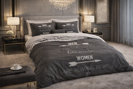 Lenjerie de pat Sleeptime, 1x husa pilota 140x200/220, 1x fete de perna 60x70, Bumbac, model Women Always Right Antracite, culoare Gri